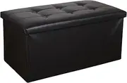 AcbbMNS Black Leather Storage Ottoman Cube, 76cm x 38cm x 38cm Small Footstool, Foot Rest Stool Seat, Folding Storage Bench for Home, Living Room, Bedroom, Office