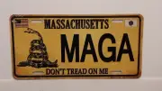 MASSACHUSETTS MAGA MAKE AMERICA DON'T TREAD ON ME TRUMP METAL AUTO TAG PLATE