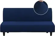 Turquoize Stretch Futon Cover Armless Sofa Cover Sofa Bed Slipcover Futon Couch Cover Furniture Protector with Elastic Bottom Feature Thick Soft Checked Jacquard Fabric, Navy