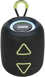 Laser Mini Portable Fabric Bluetooth Speaker, AUX, USB, MicroSD, TWS, LED Light Display, Type-C Charging, 1200mAh Battery, Up to 2 Hours Playtime, Compact and Lightweight - Black