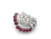 14k White Gold Plated 1.50 Ct Round Lab-Created Ruby Diamond Vintage Brooch Pin