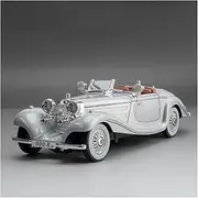 Die-cast 1:24 for Mercedes-Benz 500K Car Model Alloy Diecast Sound Light Pull Back Vintage Vehicle Models Collection Display Miniature Vehicle(Silver)