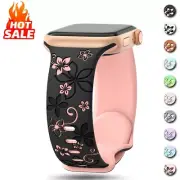 Floral Engraved Strap for Apple Watch Band 41 40 44 45 42 38 49Mm Silicone Sport