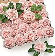 Mocoosy 50Pcs Artificial Rose Flowers, Blush Pink Roses Real Touch Foam Fake Rose Bulk with Stem for DIY Wedding Bouquets Bridal Shower Centerpieces Floral Arrangements Party Home Decorations