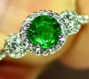 1.18CT 18K Gold Natural Emerald White Cut Diamond Vintage Engagement Ring Deco