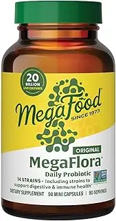 MegaFood MegaFlora Probiotic - Digestive Support Supplement with 20 Billion CFU - 14 Probiotic Strains - Gluten-Free - Made without Dairy or Soy - Vegan - 90 Caps