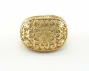 Ring Signet Adjustable Ring Raw brass 7.5US Flowers Textured Oval