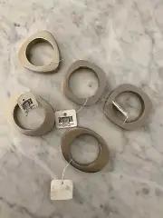 Crate and Barrel Satin Nickel Matte Modern Napkin Rings assorted shapes Set of 5