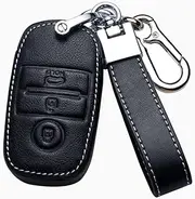 ontto Leather Car Key fob Cover fit for KIA Sportage 4 Seltos Sorento Optima NIRO K2 K5 Rio Sonet Cerato Forte Picanto Stonic Smart Key case Key Holder Shell Bag Keychain Keyring Accessories Black A