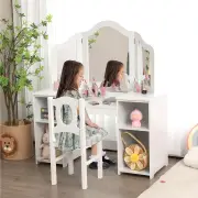 Costway2-in-1 Kids Vanity Table and Chair Set with Removable Mirror-White