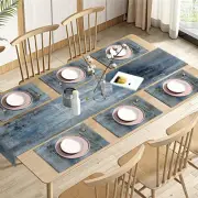 Vintage Blue Grey Table Runner and Placemats Set of 6, Modern Abstract Painti...