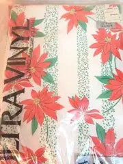 Nos Vintage Christmas Holiday Kitchen Ultra Vinyl Square Poinsettia TableCloth