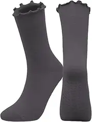 [PLZSITDOWN] Pilates Socks with Grips for Women Non Slip Cute Ruffle Yoga Socks, Dark Grey, One Size