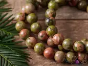 UNAKITE Crystal Bracelet - Round Beads - Beaded Handmade Healing Jewelry, E0599