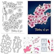 Realistic Winter Spring Plum Blossom Stamps and Die and Layering Coloring Stencil Bundle for Card Making Album Arts Crafts Supplies