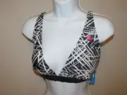 102X01 Champion CH211CNT Network Print V-Neck Bikini Swim Top Black XL