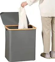 Laundry Basket with Lid - Tall Hamper | Pull Handles Storage Organizer Basket for Blankets Clothes Bathroom College Dorm Nursery Bedroom