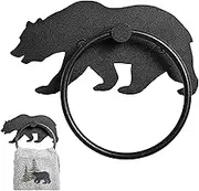 Black Bear Wall Mounted Towel Ring | Bear Bathroom Towel Holder Ring,Bathroom Hand Towels Holder Rack, Bath Decor, Round Hand Towel Rack in Matte Black