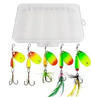 Bass Spinner Baits,Sequin Feathered Hooks Lures Kit - 5X Crankbaits Jigs, Fishing Accessories with Tackle Box for Bass, Trout, Salmon, Walleye