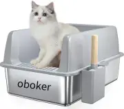 Extra Large Stainless Steel Litter Box with Lid, XL Metal Cat Litter Box for Big