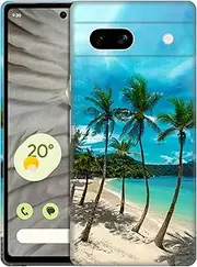 [SuzaCase] Back Case for Google Pixel 7A 5G, Google Pixel 7A 5G Case with Stylish Tropical Beach Palm Tree Design Printed Cute, Sleek Durable Hardshell Protective Phone Case/Cover for Pixel 7A 5G