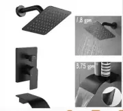Luxury Bathrooms Shower Faucet Set , One Handle 1.8 Gpm 8" Wall Mount ⚫️