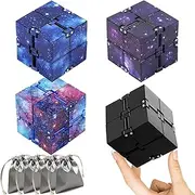 ZCOINS 4 Packs Infinity Cube Fidget Toys for Adults and Kids, Sensory Anxiety Relief Desk Toys for ADD/ADHD/OCD (3 Galaxy Space 1 Black with 4 Bags)