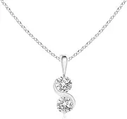 [Angara] Natural Classic Two Stone Diamond Swirl Pendant Necklace in Sterling Silver/14ct Solid Gold for Women | April Birthstone Jewellery for Her