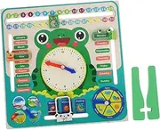 ORFOFE Wooden Frog Clock Calendar Toy for Boys and Girls Montessori Learning Educational Tool Interactive Counting Clock for Toddlers