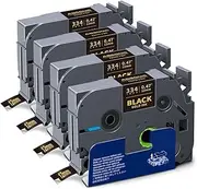 Absonic 4-Pack Tz-334 Gold on Black Label Tape Replace for Brother Tze-334 Tze334 P Touch Tz Tze 12mm 0.47" Laminated Black 1/2 Inch Tape for PTD220 PTH110 PTD210 PTD400 PTP710BT PTD200 Label Maker