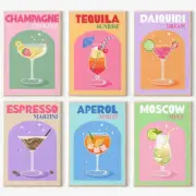 6 Pack Retro Cocktail Paint by Numbers Kit for Adults Beginner Vintage Easy Arts