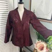 New SUSAN GRAVER Womens Blazer Jacket Embroidered Sequin Evening Party | SMALL