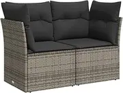 vidaxl Garden Sofa 2-Seater Couch - Grey Poly Rattan Patio Furniture with Cushions, Weather-Resistant, Storage Space, Outdoor Seating for Deck/Garden - 124x62x69 cm