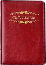 Vesaneae Coins Scrapbook, Coin Book for Collectors, Coin Album 2 Euro, Collector Coin Album for 120 Coins, Collector Coin Scrapbook Coin Album Coins Storage Scrapbook for Various Coins (Red)