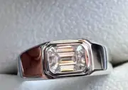 2Ct Emerald Cut Lab Created Diamond Men's Band Ring 14K White Gold Plated Silver