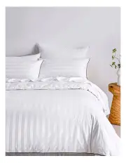 [Dreamaker] 600TC Kensington Cotton Jacquard Stripe Quilt Cover Set in White