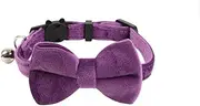 Cat Collar Soft Velvet with Bow Tie Bell Breakaway Safety Kitten Basic Pure Colors Male Female (Purple, Adjustable 20~28cm)