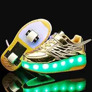 [Jiangym] Skating Shoes CD03 LED Rechargeable Double Wheel Wing Roller Skating Shoes, Size : 39 (Black) Skating Shoes (Color : Gold)