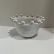 Mud Pie Beaded Rim Bowl White, Small 4" X 7" Dia