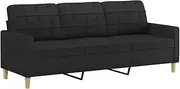 [vidaXL] 3-Seater Black Sofa in Fabric - Modern Design with Sturdy Metal Frame, Comfortable Seating & Breathable Fabric Upholstery for Living Area
