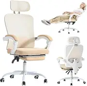 [kimupa] Ergonomic Office Chair, Adjustable Lumbar Support, 400LBS Capacity, White Computer Chair with Retractable Footrest, Breathable Mesh Back Gaming Chair Adjustable Headrest