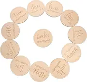 QUMIIRITY 12 Pcs Milestone Cards Disk Milestone Disc Announcement Plaque Items Newborn Monthly Cards Wood Monthly Milestone Sign Monthly Milestone Cards Wooden