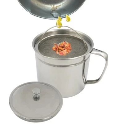 Stainless Steel Bacon Grease Container with Strainer for Frying Cooking