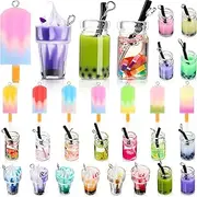 [Yalikop] 40 Pieces Resin Ice Cream Cup Milk Tea Charms Colorful Bubble Tea Charms Glass Fruit Ice Lolly Sundae Mini Bottle Pendants for DIY Jewelry Crafts Earring Necklace Hanging Keychain Bag Decor
