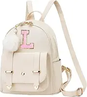 [CALLPIONEER] Initial Cute Mini Backpack Fashion Backpack, White, Letter L