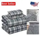 4-Piece Full Bed Sheet Set - 200 Thread Count Green Plaid with Deep Pockets