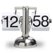 Vintage Flip Clock 12-Hour Automatic Flip Clock Retro Stainless Steel Desk Clock Large Time Display Clock for Living Roo