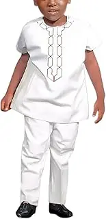 [HD] African Dashiki Outfit Embroidery Shirt and Pants Short Sleeves Parent-Child Clothes Set for Men