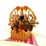 Pop Up Greeting Card Anniversary Grand Opening Champaign Flower Gift Flower Bask