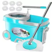 FunClean Spin Mop and Bucket,Mop and Blue Mop Bucket with 6 Extra Refills